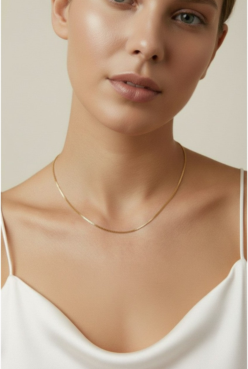 18k Gold Filled 0.5mm Diamond Cut Box Chain Necklace | Delicate Everyday Shine