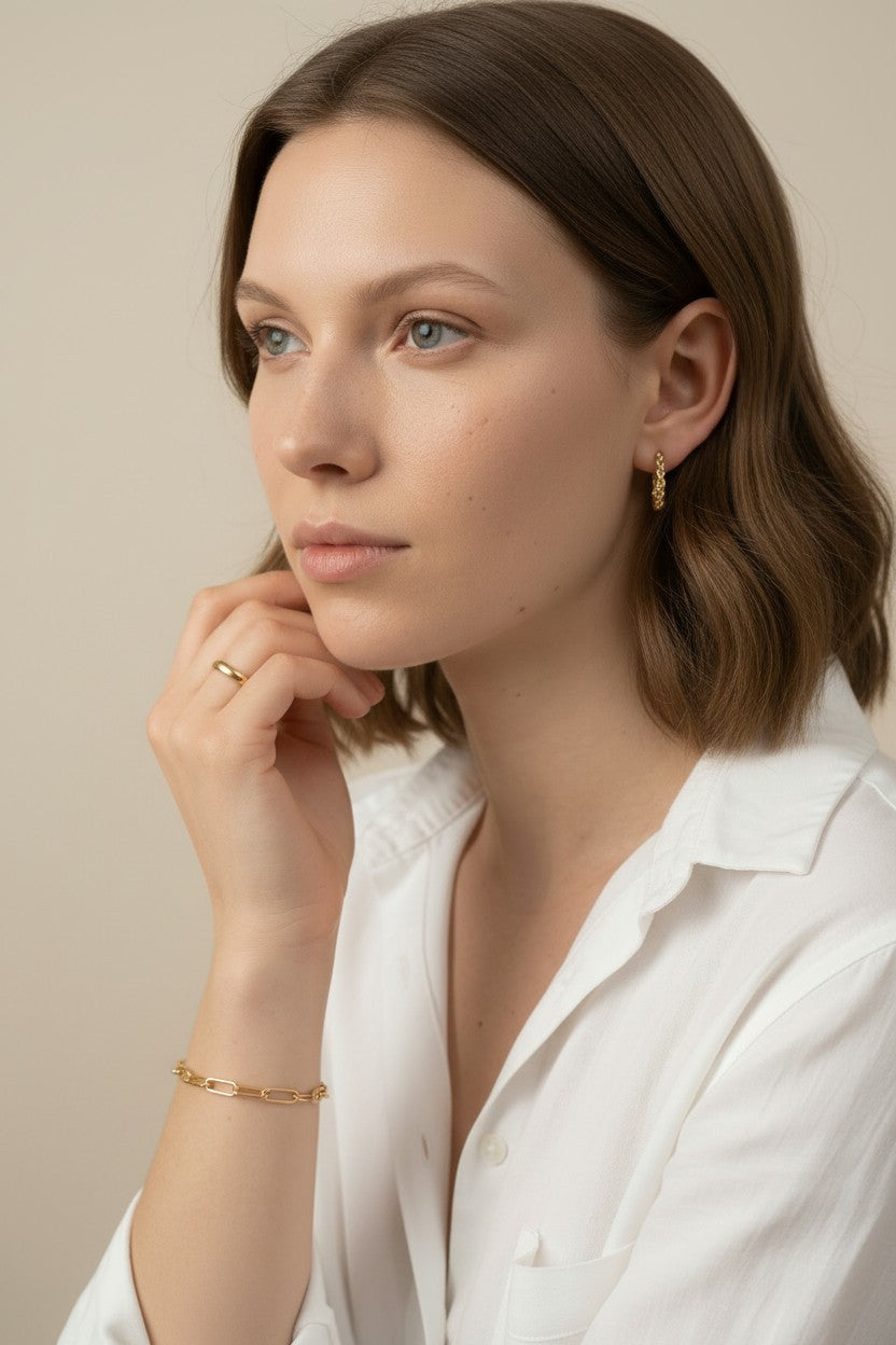 18k Gold Filled Crafted Chain C-Hoop Earrings