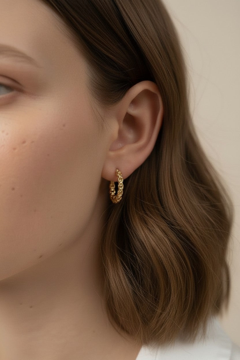 18k Gold Filled Crafted Chain C-Hoop Earrings