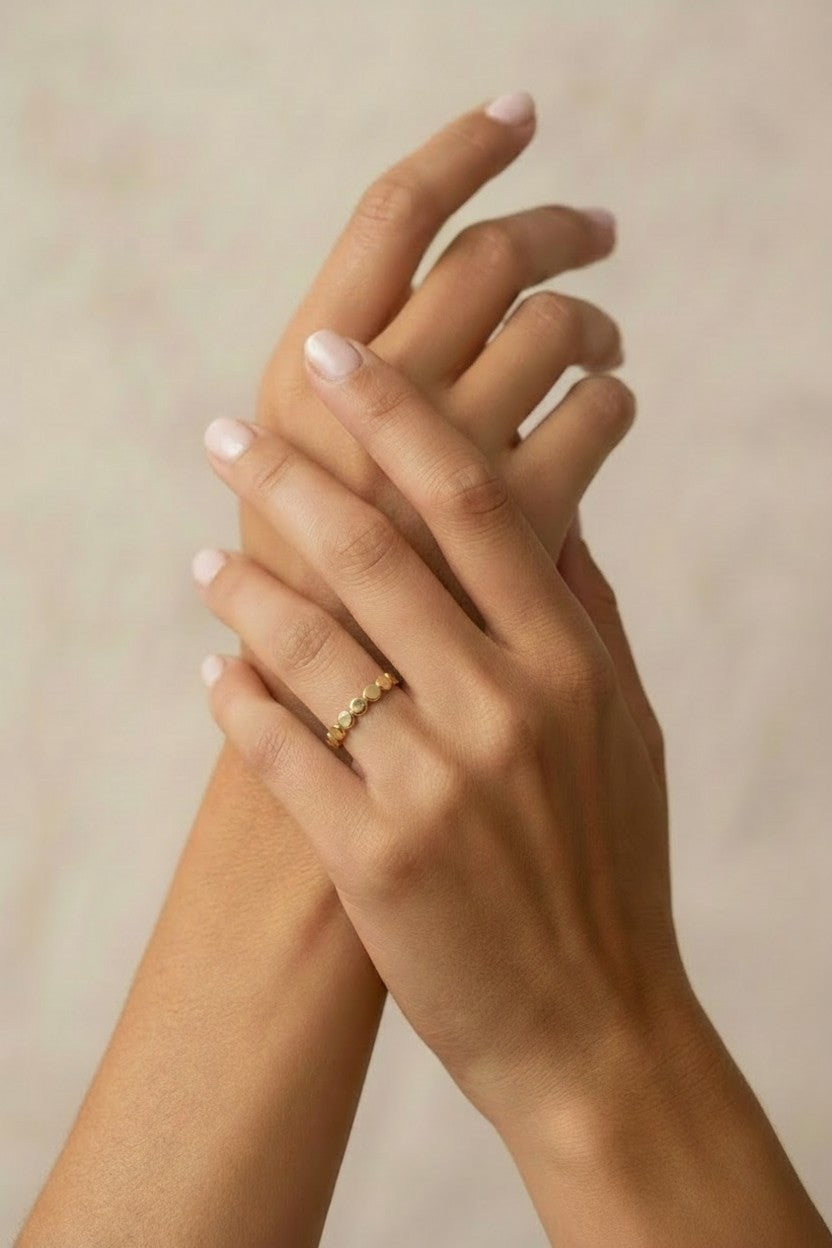 18k Gold Filled Flat Beaded Band Ring