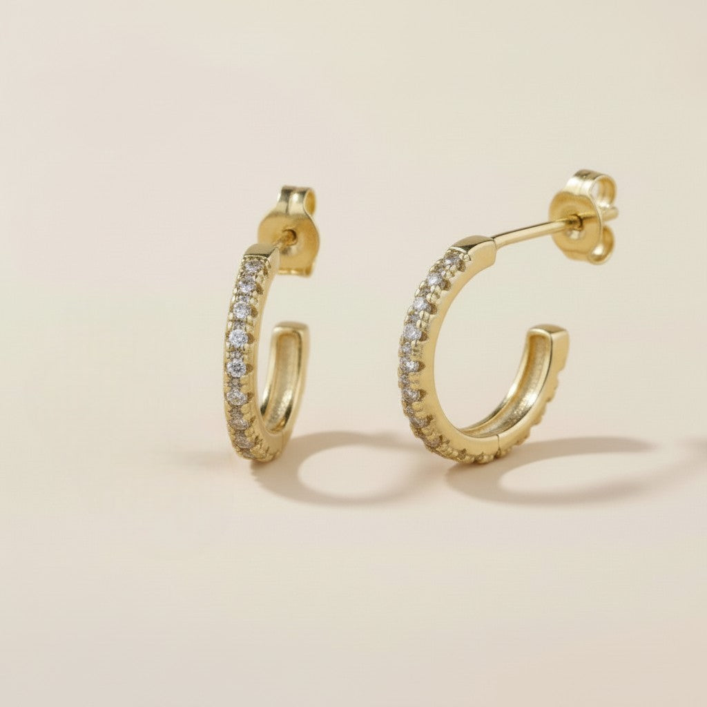 Delicate CZ Hoop Earrings - Minimalist Huggie Hoops for Women