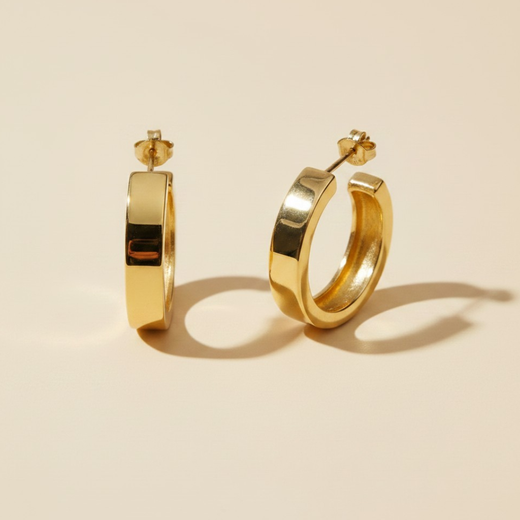 18k Gold Filled Flat Tube C-Hoop Earrings | Bold Simplicity