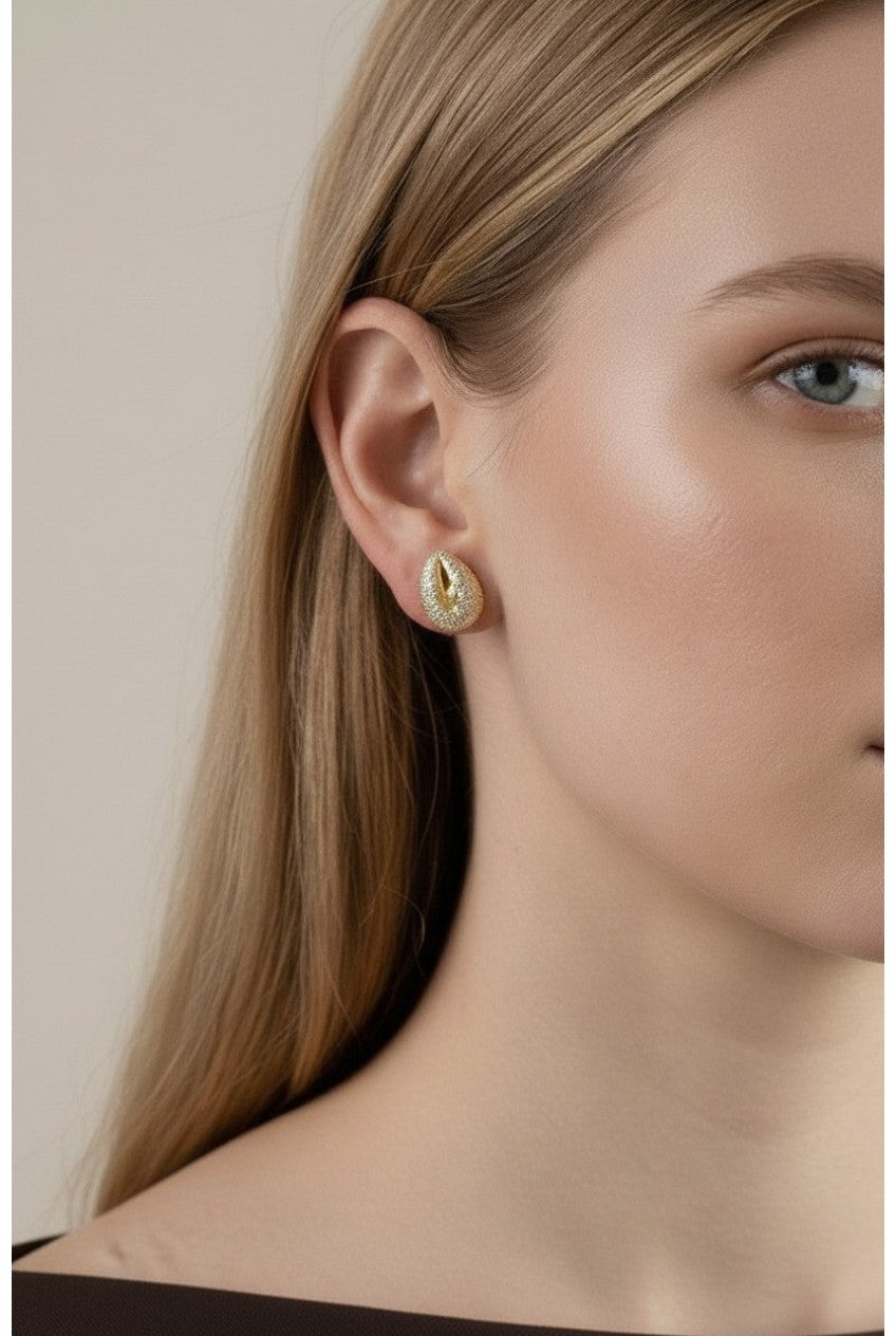 18k Gold Filled Cowrie Shell CZ Stud Earrings | Coastal Elegance