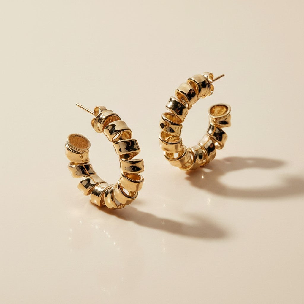 18k Gold Filled Medium Curly C-Hoop Earrings | Statement Day & Night