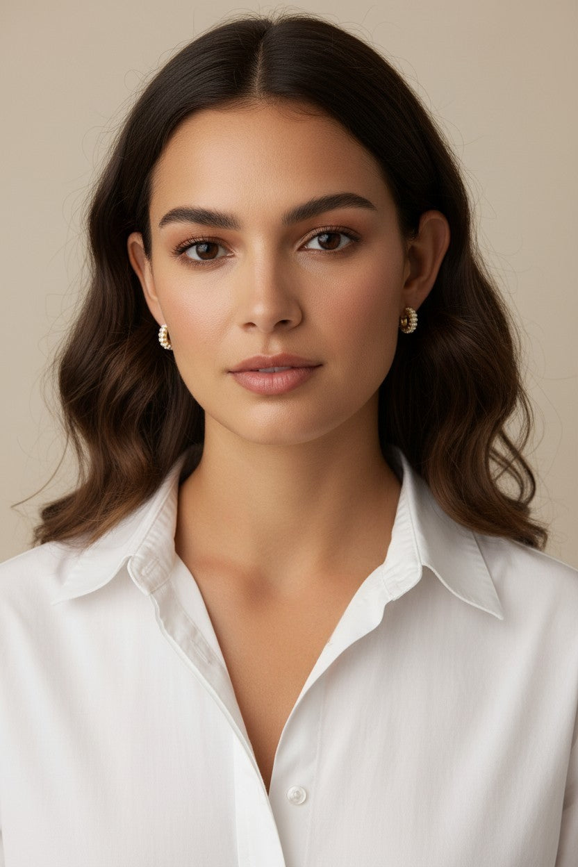 18k Gold Filled Petite Double Pearl C-Hoop Earrings | Modern Classic