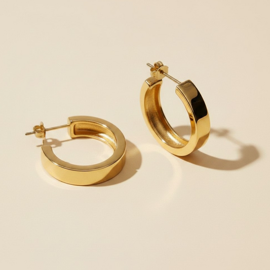 18k Gold Filled Flat Tube C-Hoop Earrings | Bold Simplicity