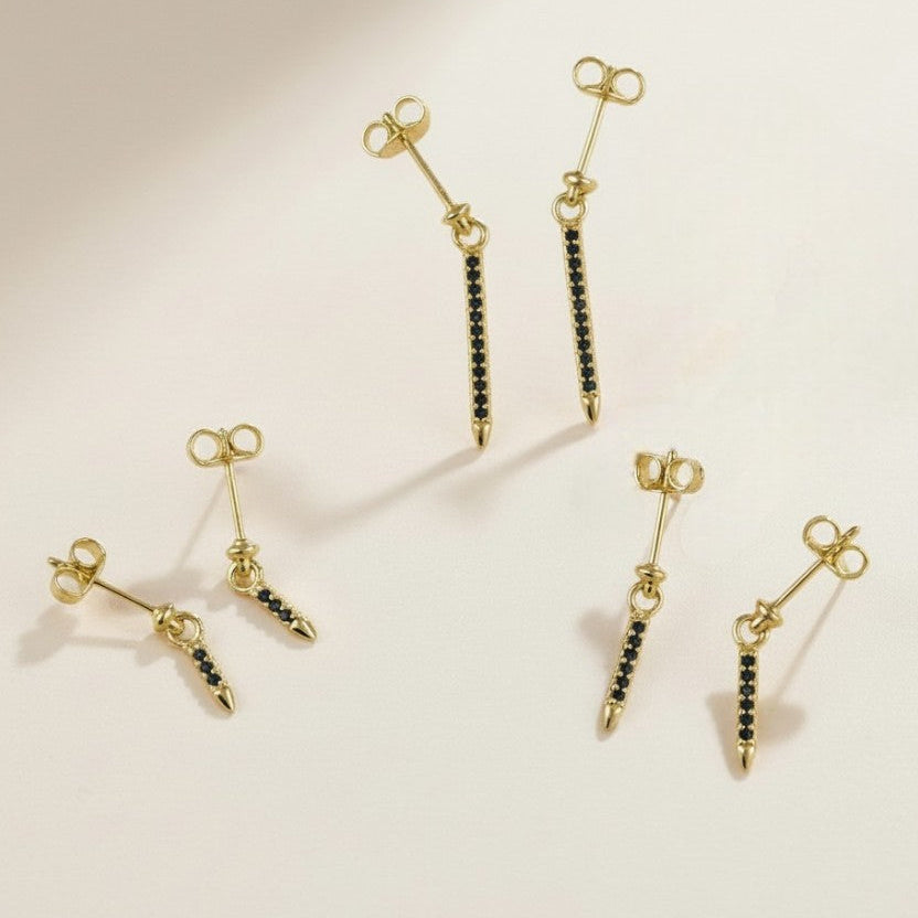 18k Gold Filled black CZ Spear Drop Earrings — Sharp, Sleek; Undeniably Modern
