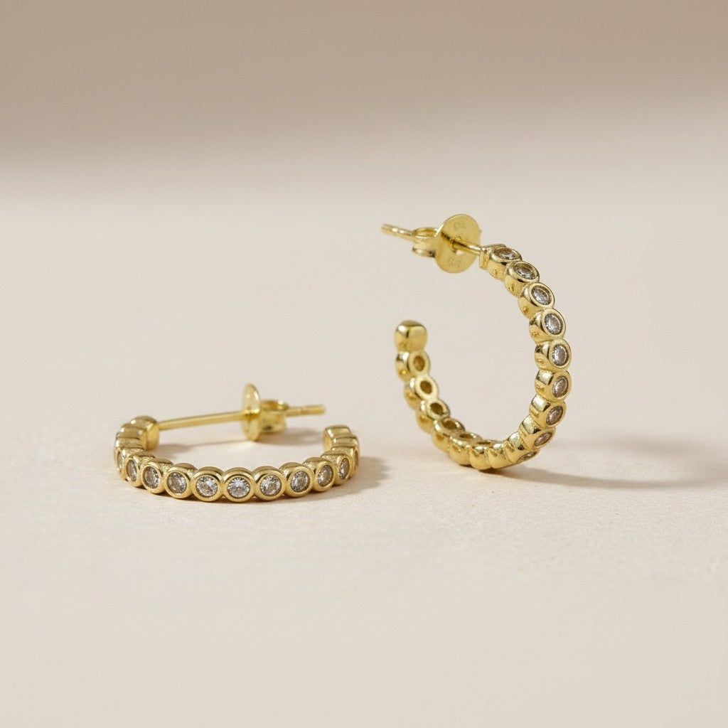 18k Gold Filled 19mm Bezel CZ C- Hoop Earrings