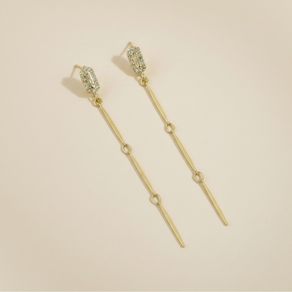 18k Gold Filled CZ Straw Drop Earrings — The Line That Elongates Everything