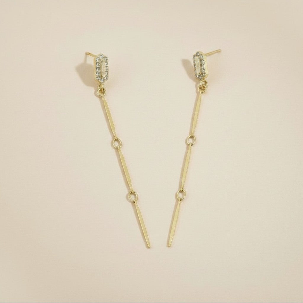 18k Gold Filled CZ Straw Drop Earrings — The Line That Elongates Everything