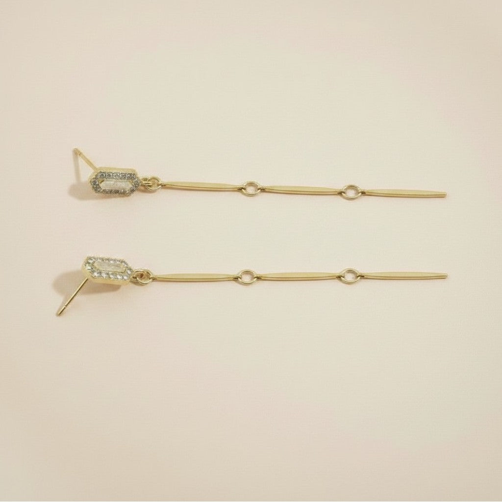 18k Gold Filled CZ Straw Drop Earrings — The Line That Elongates Everything