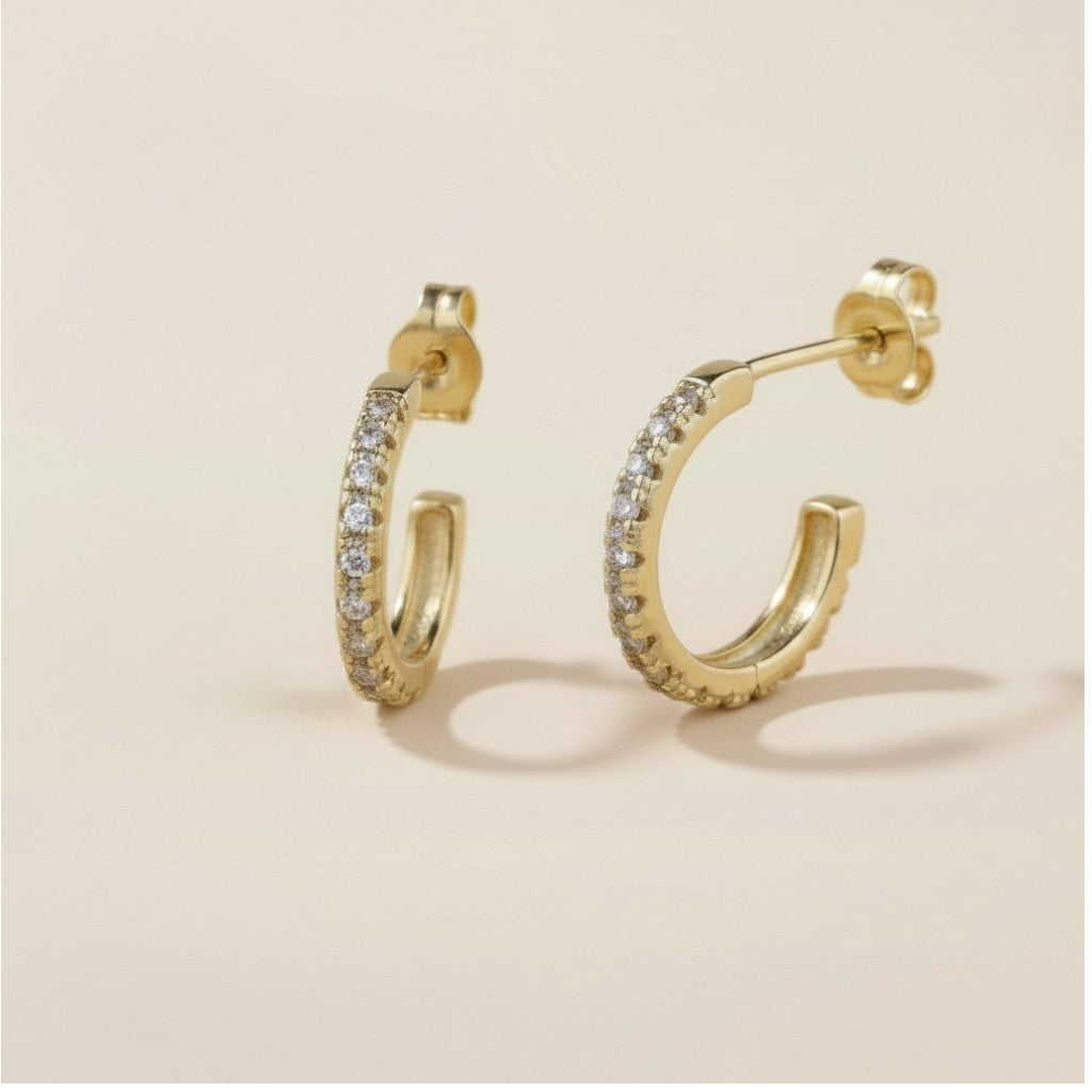 Delicate CZ Hoop Earrings - Minimalist Huggie Hoops for Women