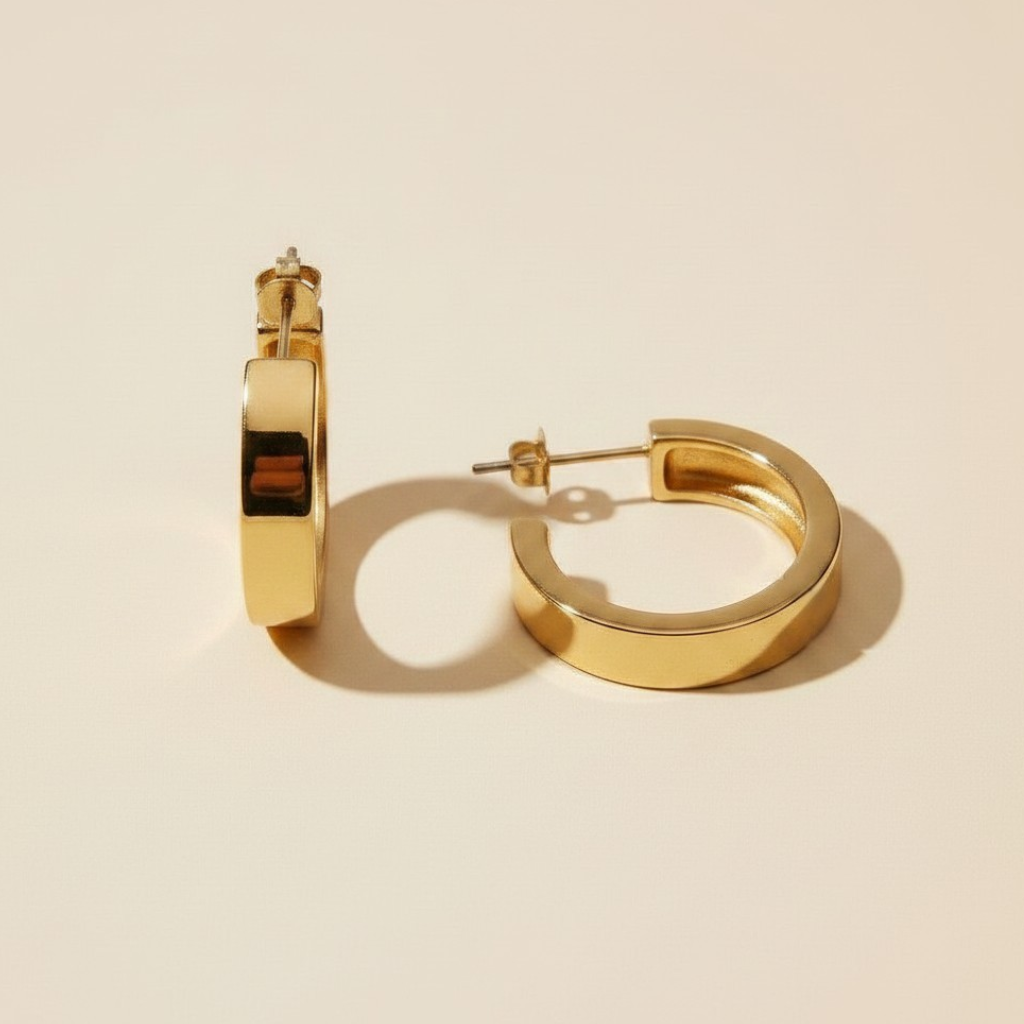 18k Gold Filled Flat Tube C-Hoop Earrings | Bold Simplicity