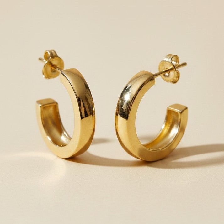 ✨ 18k Gold Filled Flat Wide C-Hoop Earrings — Clean Shape. Warm Gold. The Hoop That Does It All