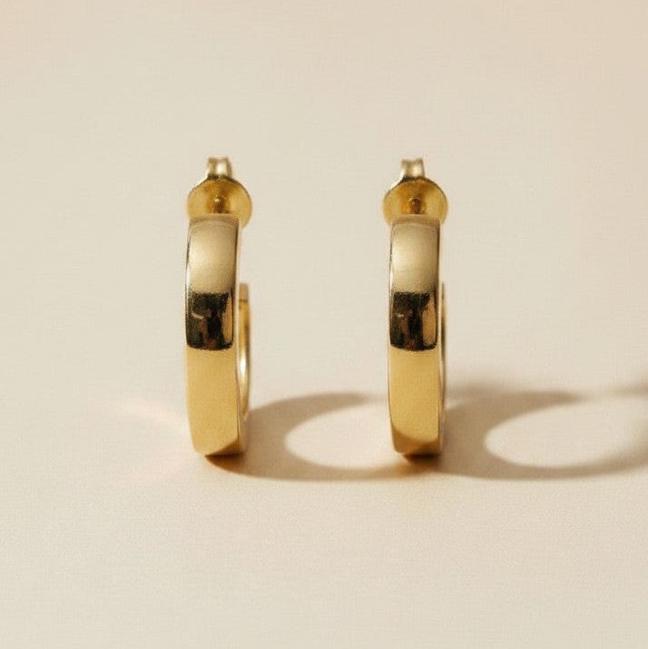 ✨ 18k Gold Filled Flat Wide C-Hoop Earrings — Clean Shape. Warm Gold. The Hoop That Does It All
