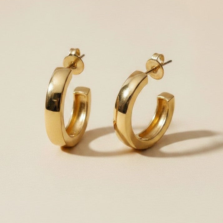 ✨ 18k Gold Filled Flat Wide C-Hoop Earrings — Clean Shape. Warm Gold. The Hoop That Does It All