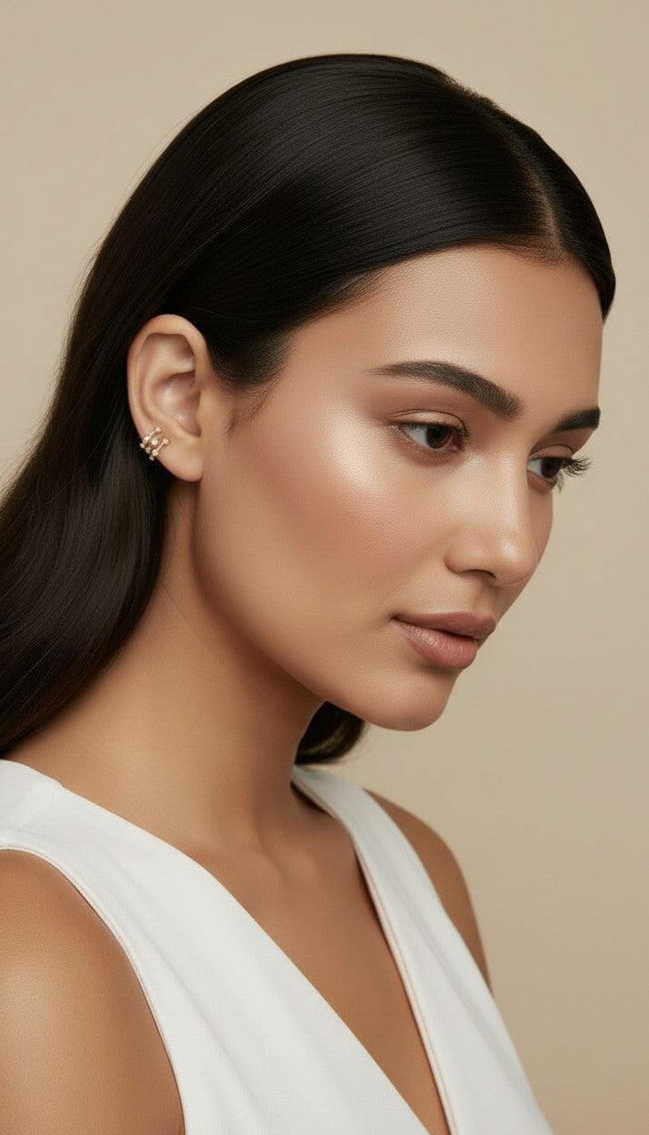 ✨ 18k Gold Filled 3-in-1 Bezel CZ Ear Cuff — Three Stones. One Cuff. No Piercing Required.