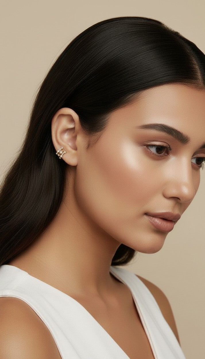 ✨ 18k Gold Filled 3-in-1 Bezel CZ Ear Cuff — Three Stones. One Cuff. No Piercing Required.