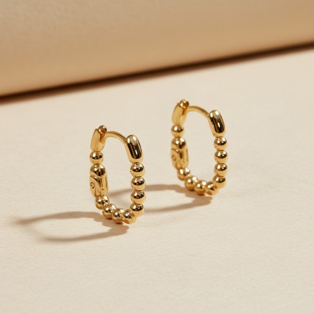 ✨ 18k Gold Filled Beaded Rectangle Clicker Earrings — Granulated Edges. Geometric Form. The Detail That Commands Attention