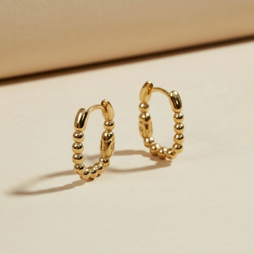 ✨ 18k Gold Filled Beaded Rectangle Clicker Earrings — Granulated Edges. Geometric Form. The Detail That Commands Attention