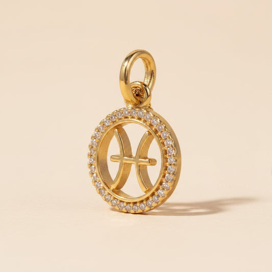 ♓ 18k Gold Filled Mini Pisces Zodiac Pendant — The Dreamer's Sign. CZ-Edged. Worn With Depth.