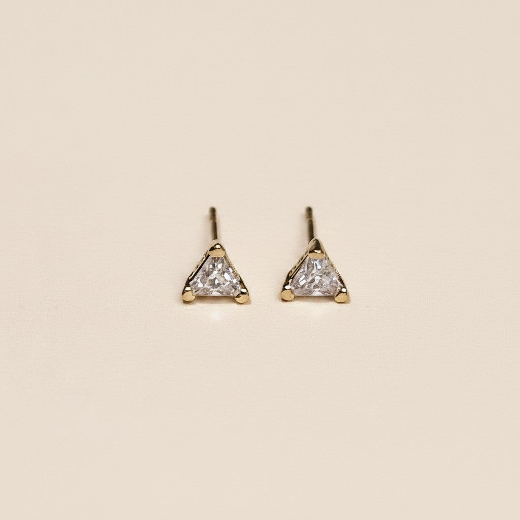 ✨ 18k Gold Filled CZ Triangle Stud Earrings — Three Sides. One Stone. Geometric Edge.