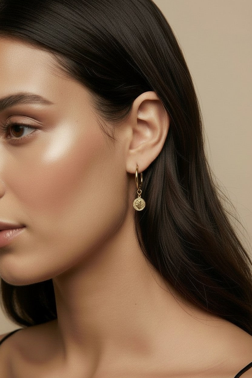 18k Gold Filled Saint Benedict C-Hoop Earrings — Faith, Worn With an Edge