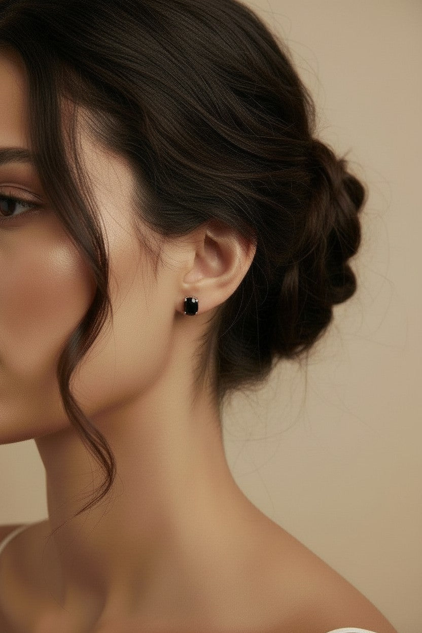 🖤 18k Gold Filled Black Oval CZ Stud Earrings — Deep. Graphic. Unapologetically Present.