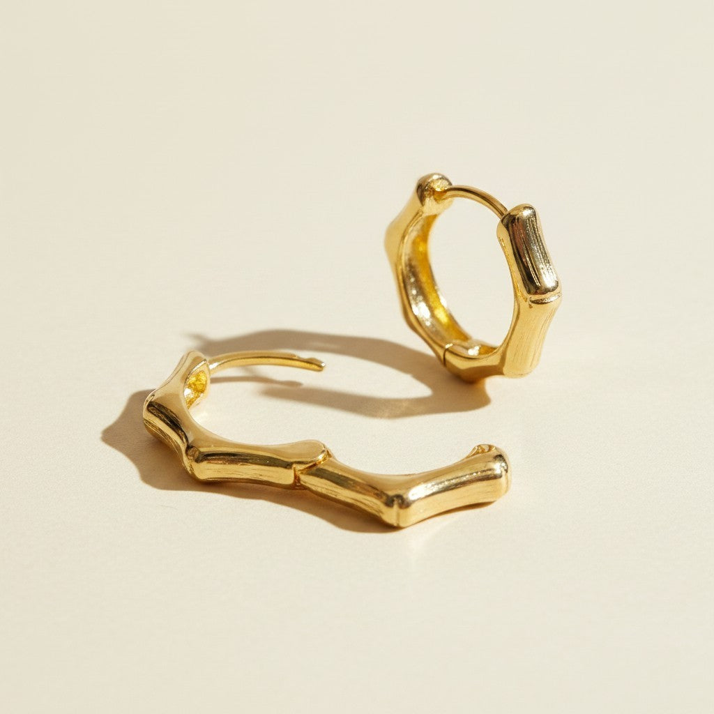 ✨ 18k Gold Filled Bamboo Clicker Hoop Earrings — Nature's Most Elegant Pattern, In Warm Gold.