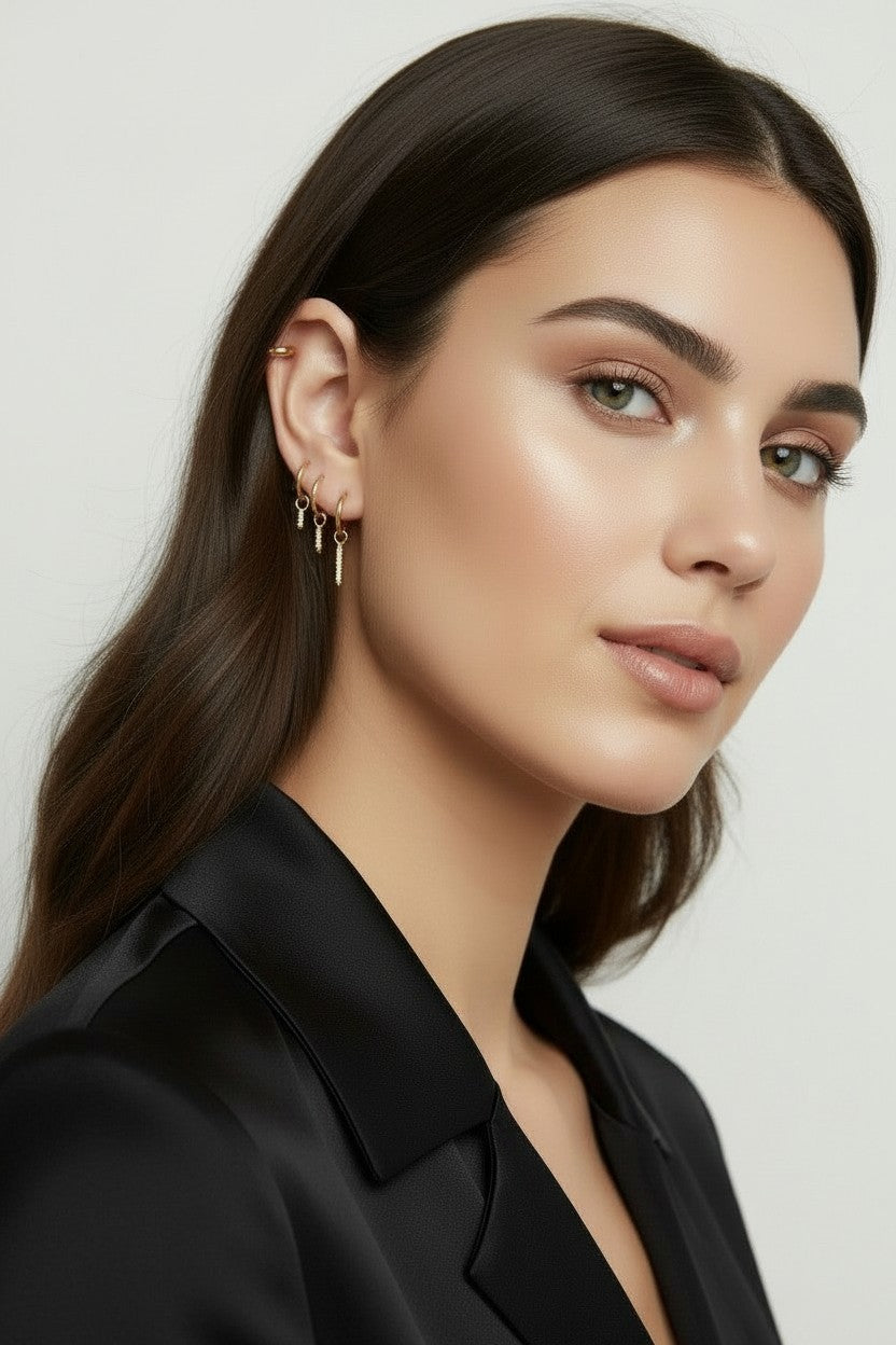 ✨ 18k Gold Filled Pavé CZ Bar Earring Charm — A Crystalline Drop in Three Lengths. All the Sparkle. Pure Geometry.
