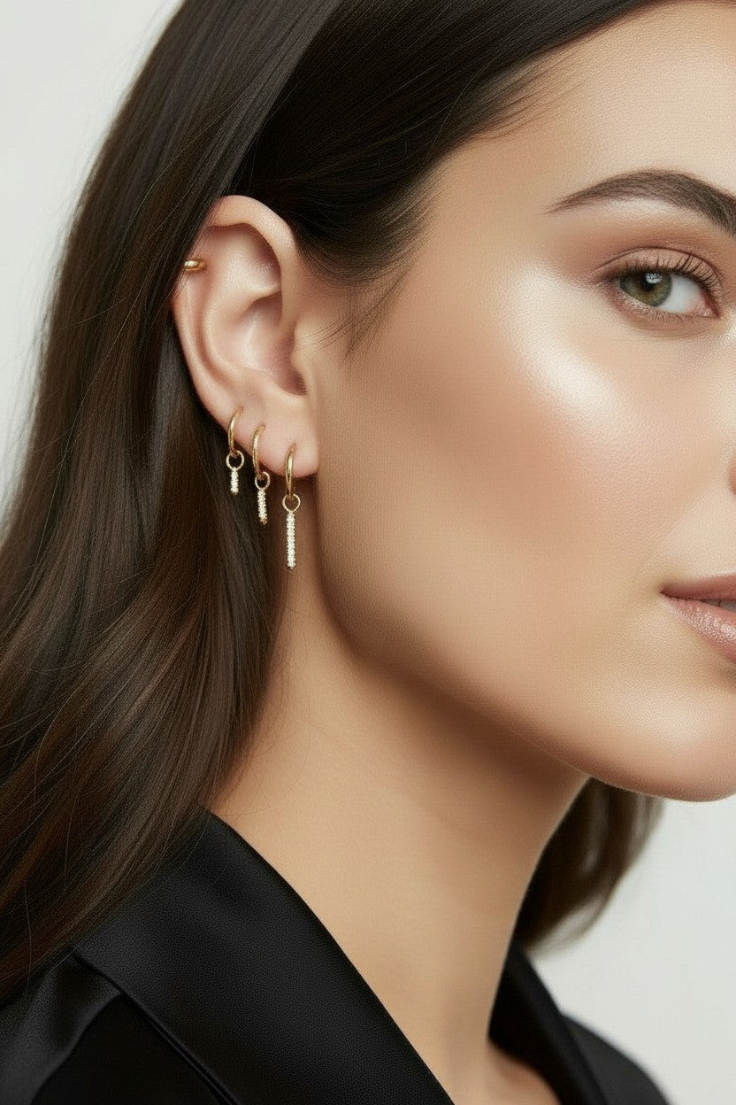 ✨ 18k Gold Filled Pavé CZ Bar Earring Charm — A Crystalline Drop in Three Lengths. All the Sparkle. Pure Geometry.