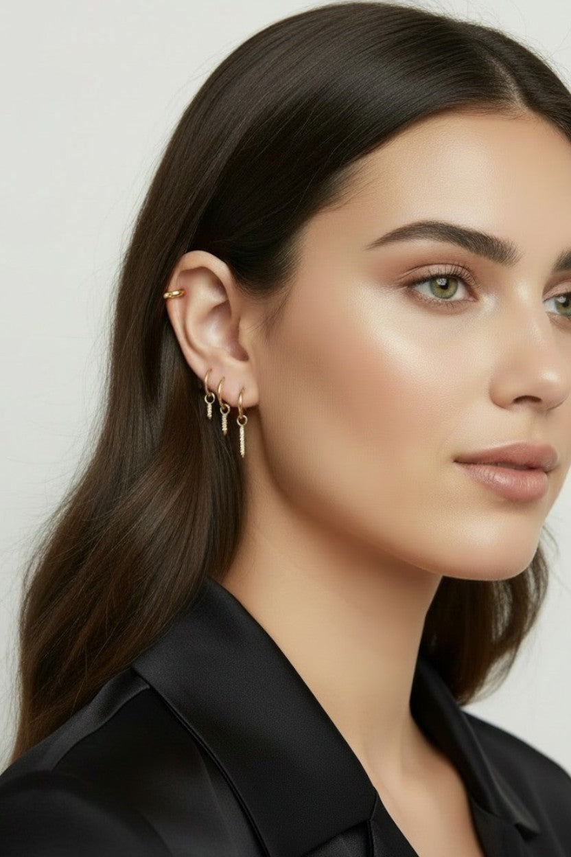 ✨ 18k Gold Filled Pavé CZ Bar Earring Charm — A Crystalline Drop in Three Lengths. All the Sparkle. Pure Geometry.