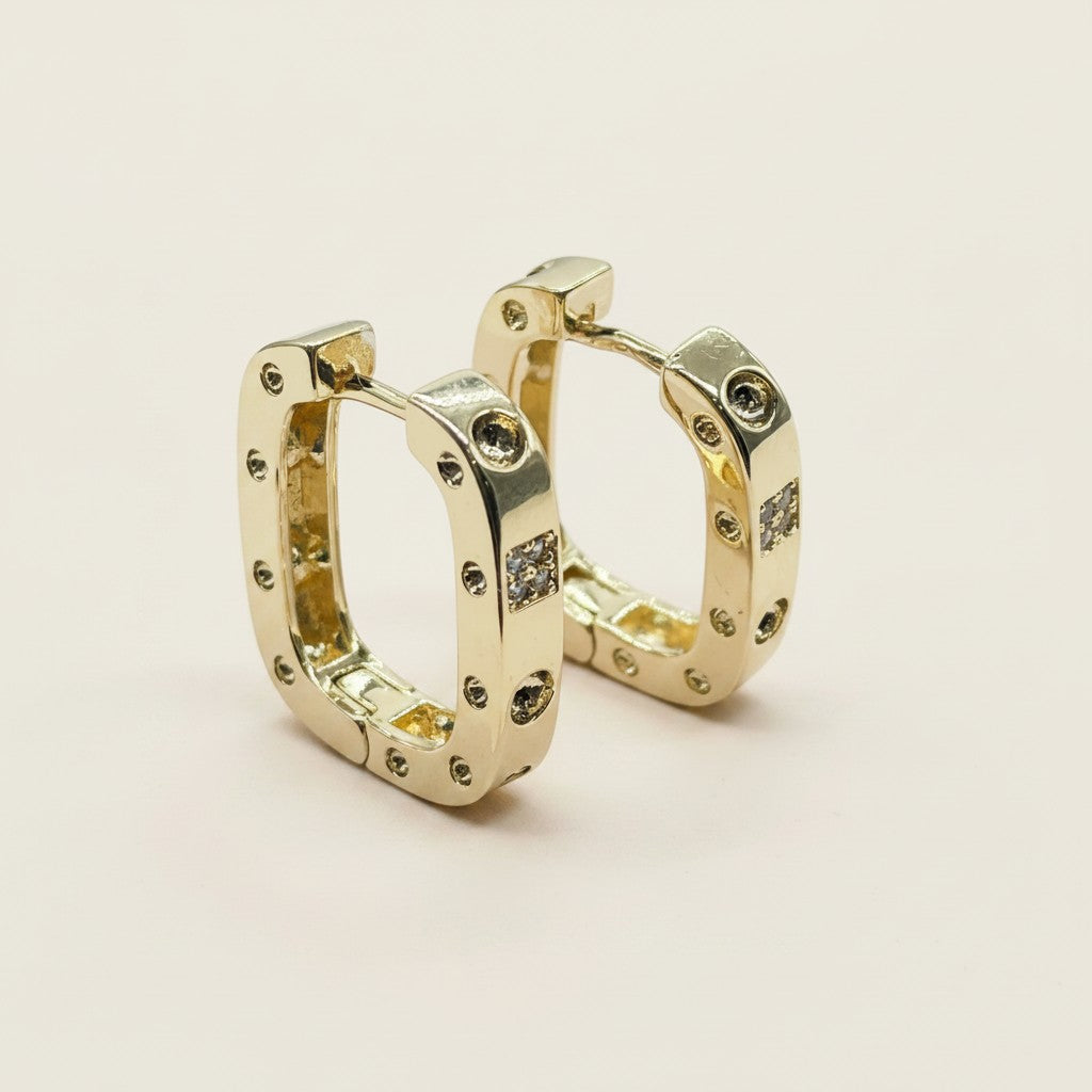 18k Gold Filled Large Rectangular Clicker Hoop Earrings | Modern Sparkle