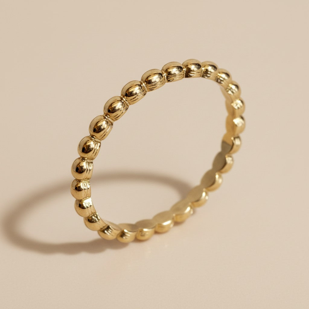 Beaded Stacking Ring - Delicate 1.8mm Stackable Band for Women