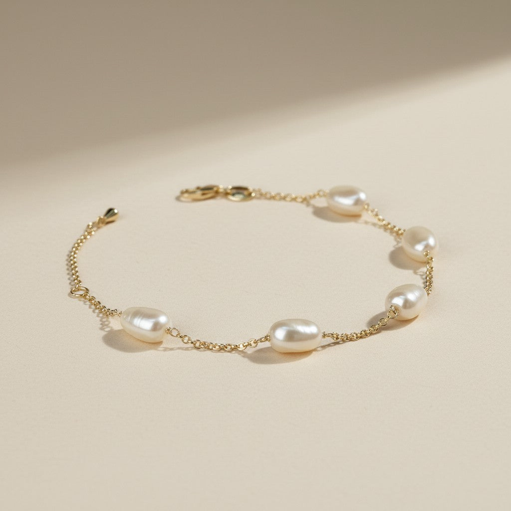 Baroque Pearl Bracelet - Simulated Pearl Jewelry for Women - Hypoallergenic Gold Bracelet
