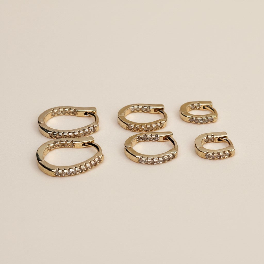 18k Gold Filled U-Shaped CZ Clicker Hoop Earrings | In &amp; Out Sparkle