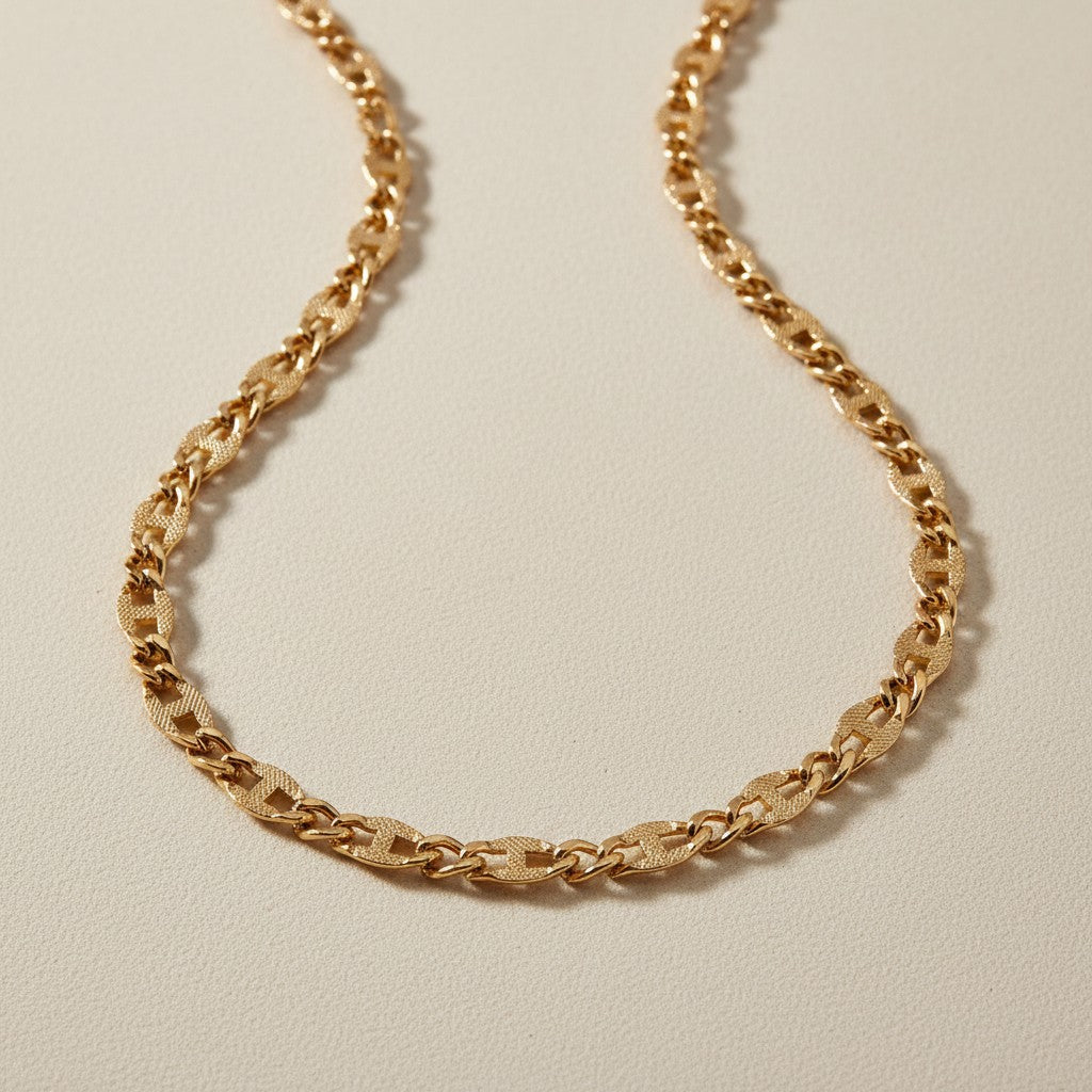 18k Gold Filled Detailed Pattern Link Chain Necklace | Luxurious Everyday Statement