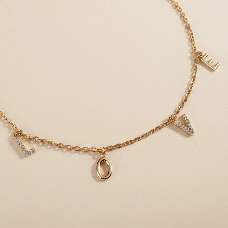 ✨18k Gold Filled Dainty Love Letters Necklace | Delicate 1.3mm Link Chain