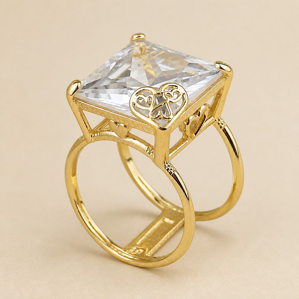 18k Gold Filled Oversized Princess Cut CZ Ring | Diamond-Like Glamour