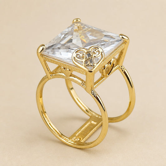 18k Gold Filled Oversized Princess Cut CZ Ring | Diamond-Like Glamour