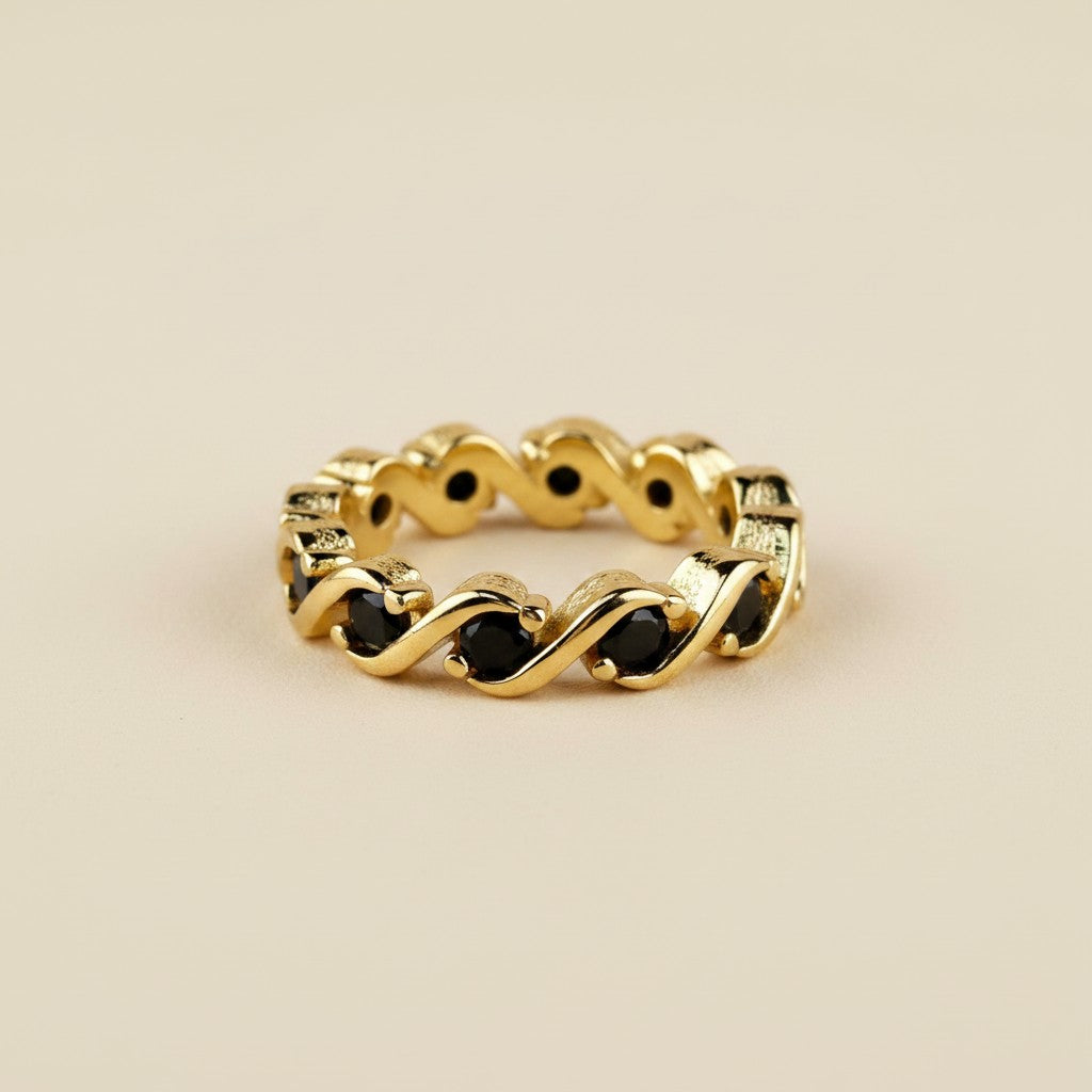 Colored CZ Wave Eternity Band Ring - Modern Statement Ring for Women
