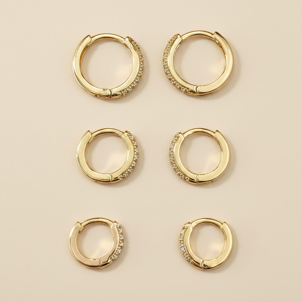 18k Gold Filled Clear CZ Huggie Earrings | Three Sizes to Choose From