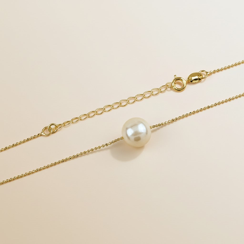 Solitaire Pearl Necklace - Delicate Diamond Cut Chain