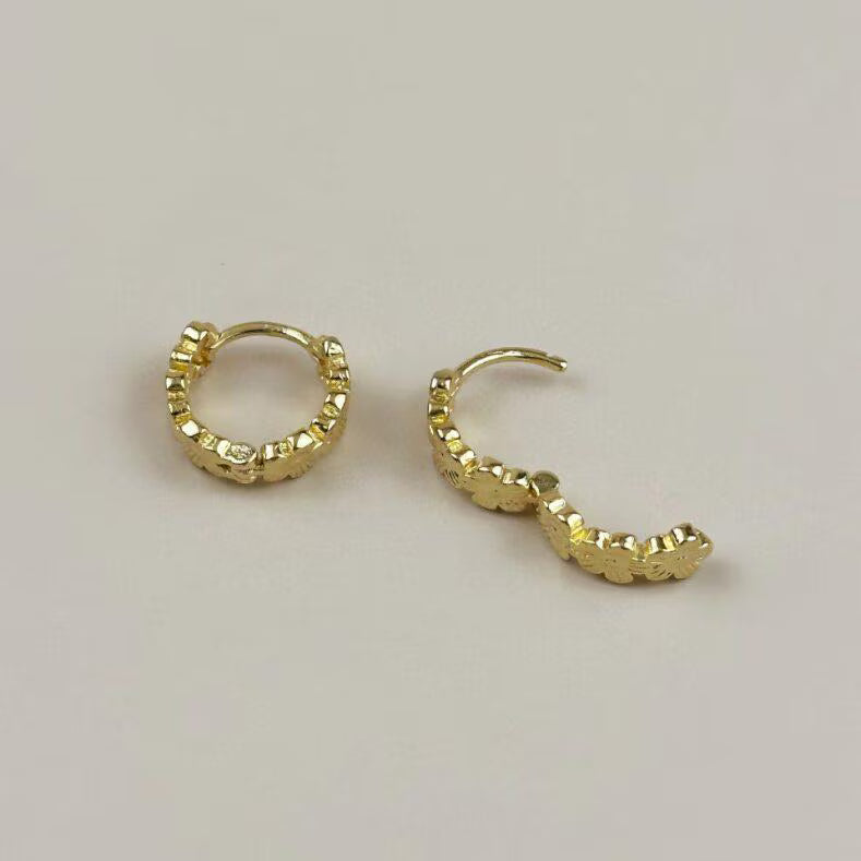 Flower Huggie Hoop Earrings for Women - Small Gold Hoops