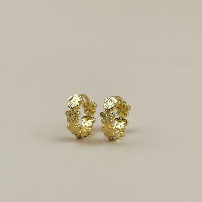 Flower Huggie Hoop Earrings for Women - Small Gold Hoops