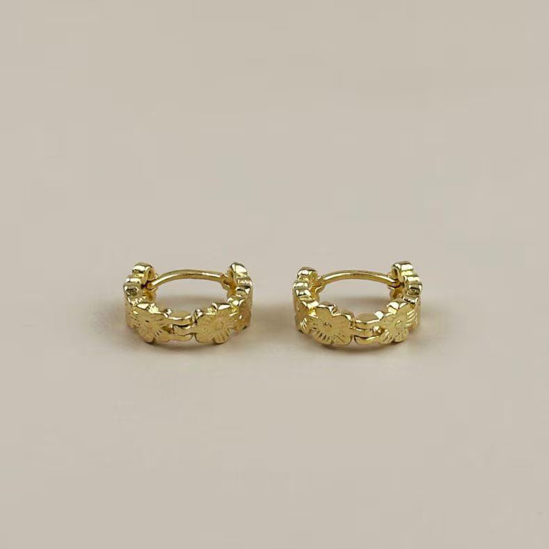 Flower Huggie Hoop Earrings for Women - Small Gold Hoops