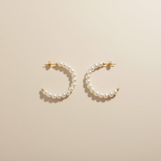 18k Gold Filled 35 mm Simulated Beaded Pearl Half-Hoop