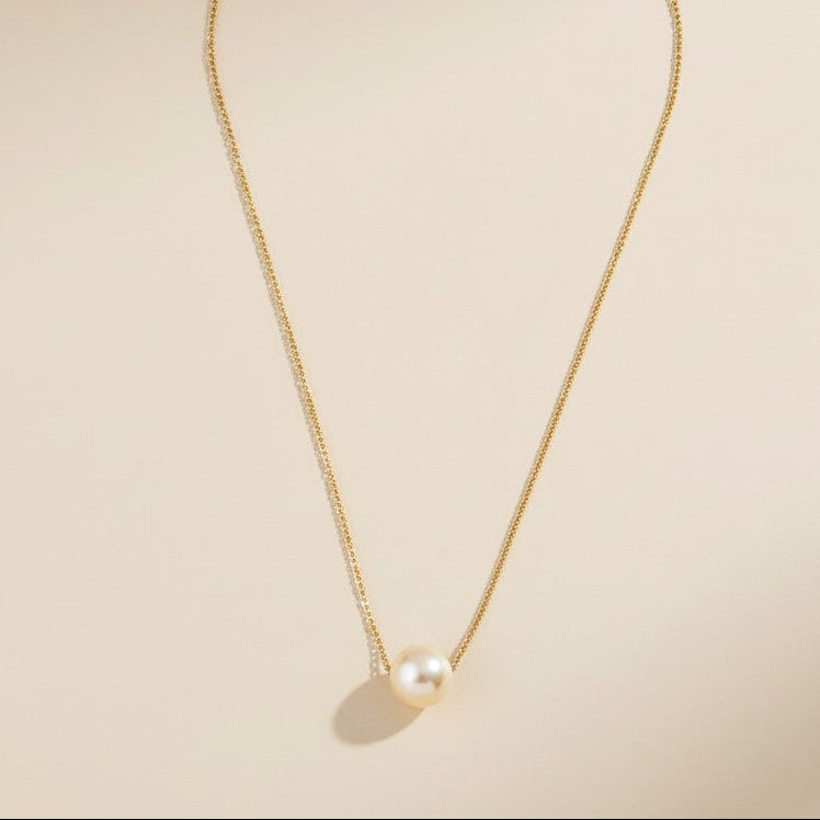 Solitaire Pearl Necklace - Delicate Diamond Cut Chain