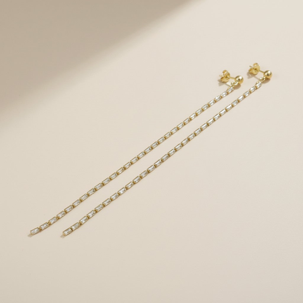 Baguette CZ Drop Earrings with Pearls - Long Statement Earrings for Women