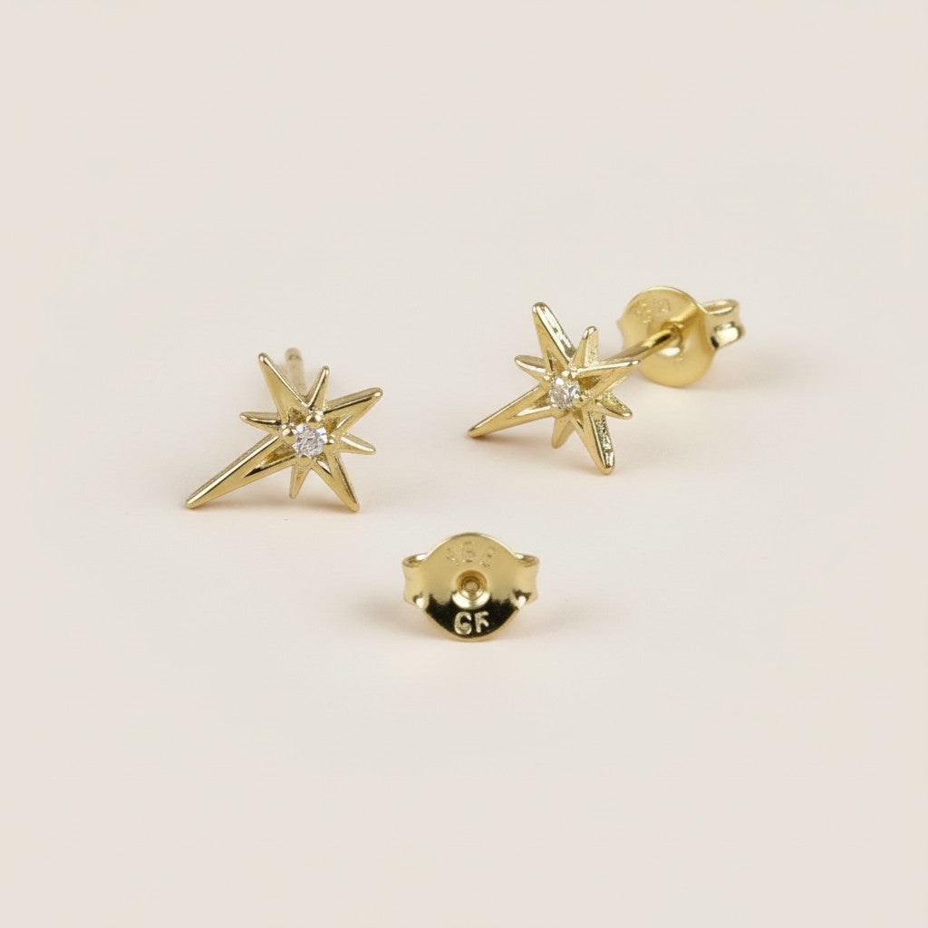 18K Gold Filled Starburst Stud Earrings - Celestial Star Earrings for Women